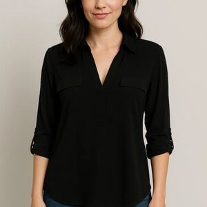 Splendid Double Pocket Tabbed Shirt, Black, Medium